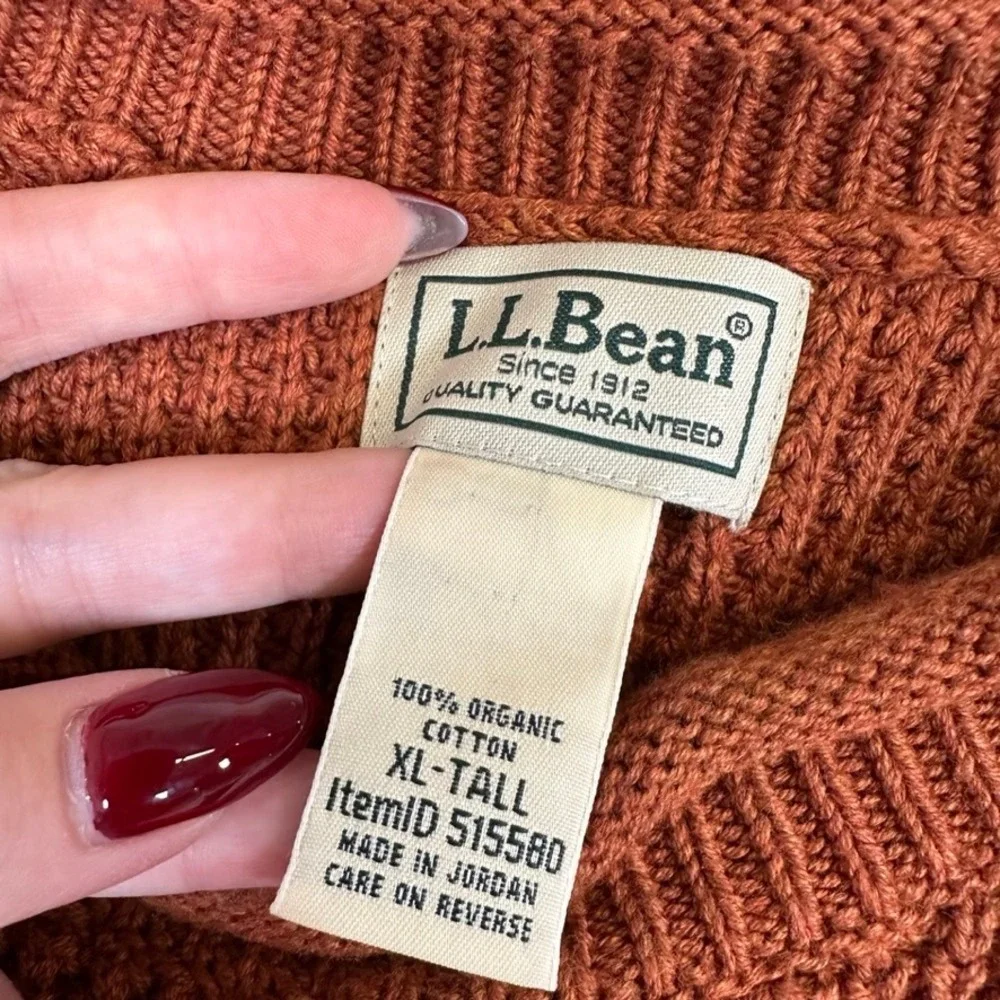 LL Bean Organic Cotton Waffle Knit Sweater XL-Tall Burnt Orange 515580